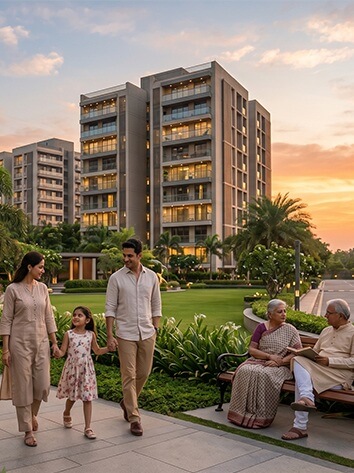 Family enjoying luxury lifestyle in spacious 4 BHK Wapa apartment in Ahmedabad