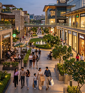 Shopping malls retail outlets and entertainment destinations near 4 BHK Wapa Ahmedabad